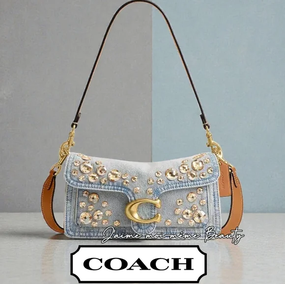 Coach RETAIL Bleach Washed Denim Tabby 26 With Distressed Crystals Style CCW92 - Picture 1 of 13
